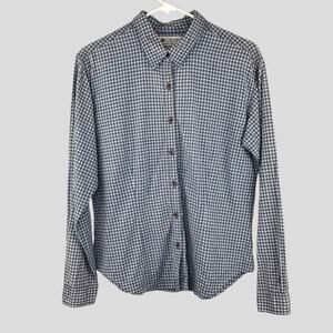 Vintage Columbia Button Down Shirt Womens Size L Blue + White Check Plaid Cotton